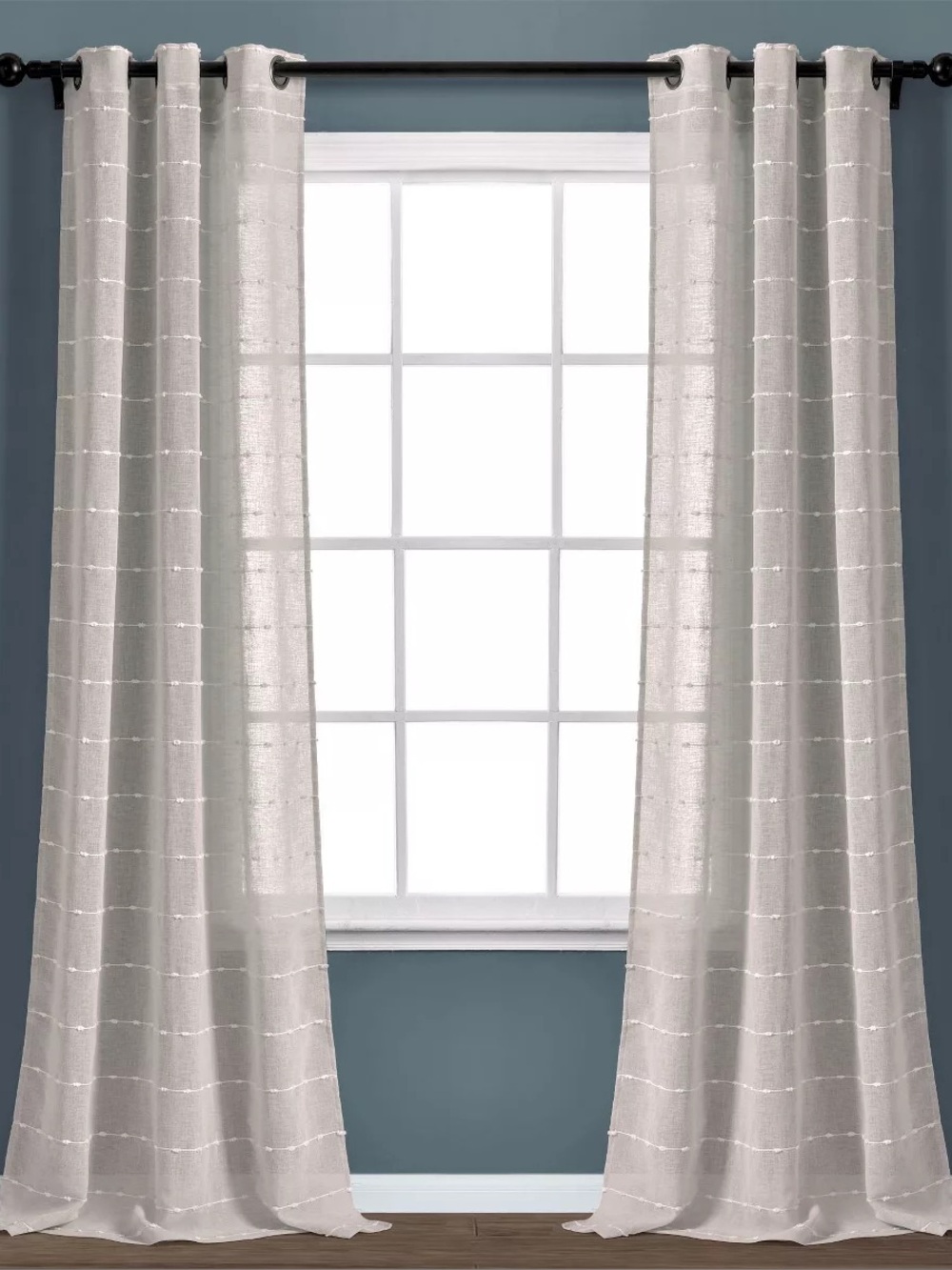 Lush Decor Farmhouse Textured Sheer Grommet Curtain Panels Gray 38x108 set of 2